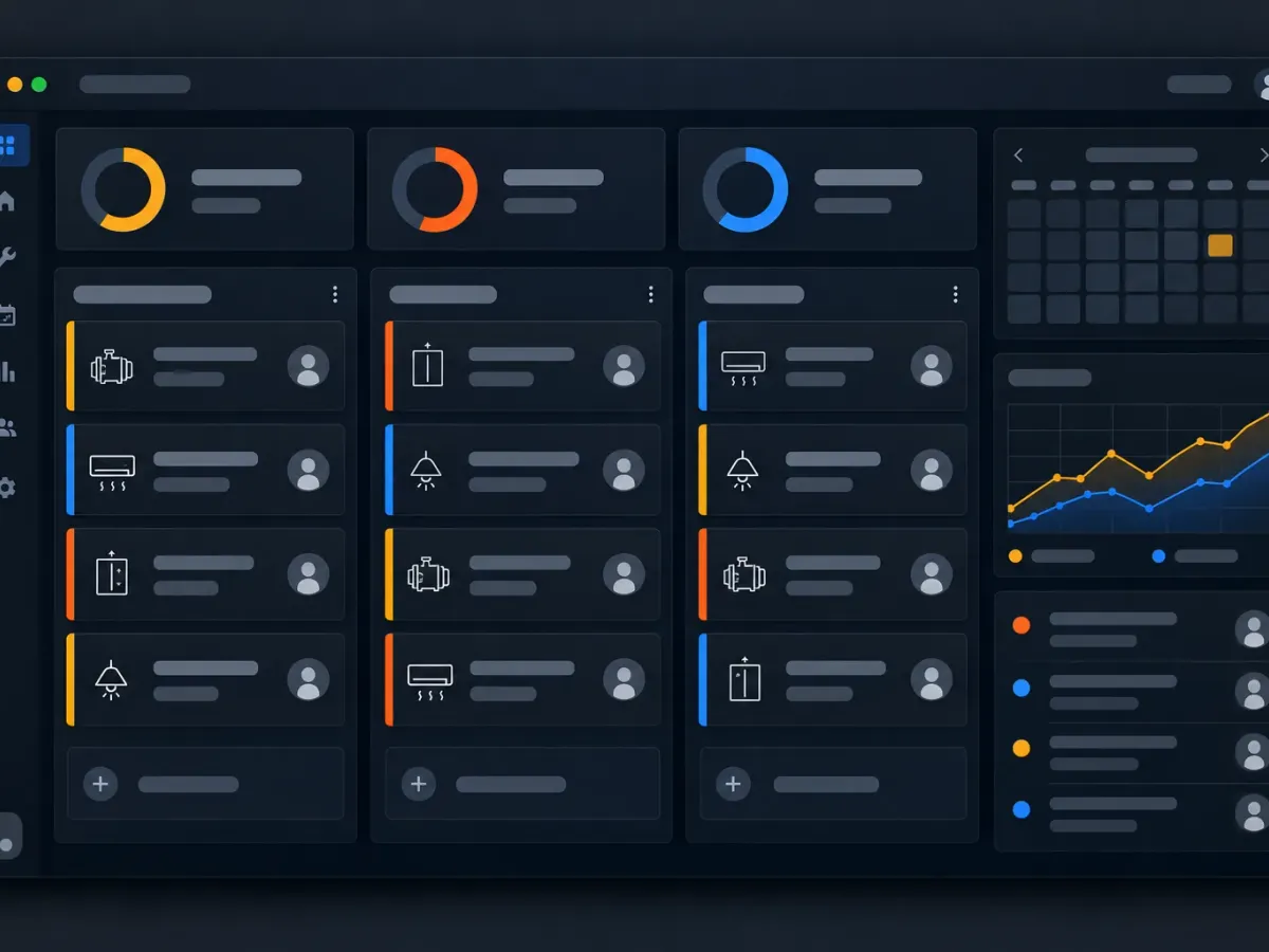 Platform screen: maintenance dashboard with job cards